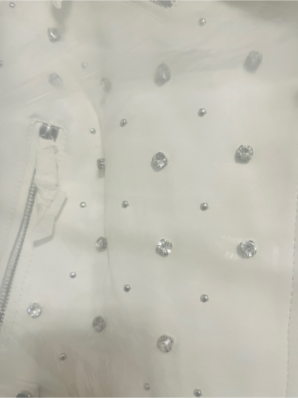Callie Lives For The Win Azalea Wang White Rhinestone Moto Jacket M XL - Picture 10 of 14